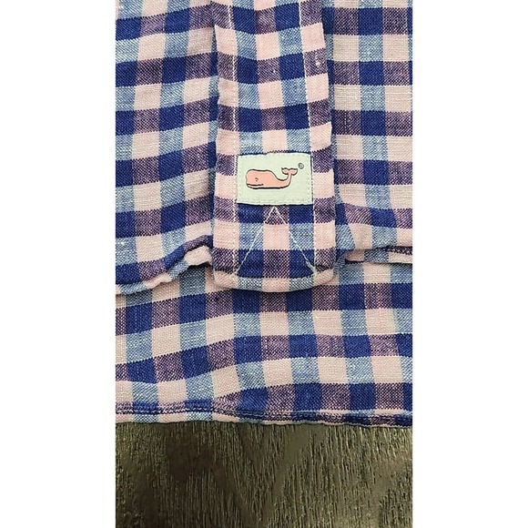 Vineyard Vines Blue Pink Plaid Classic Fit Murray Shirt Mens S 100% Linen - Picture 5 of 9